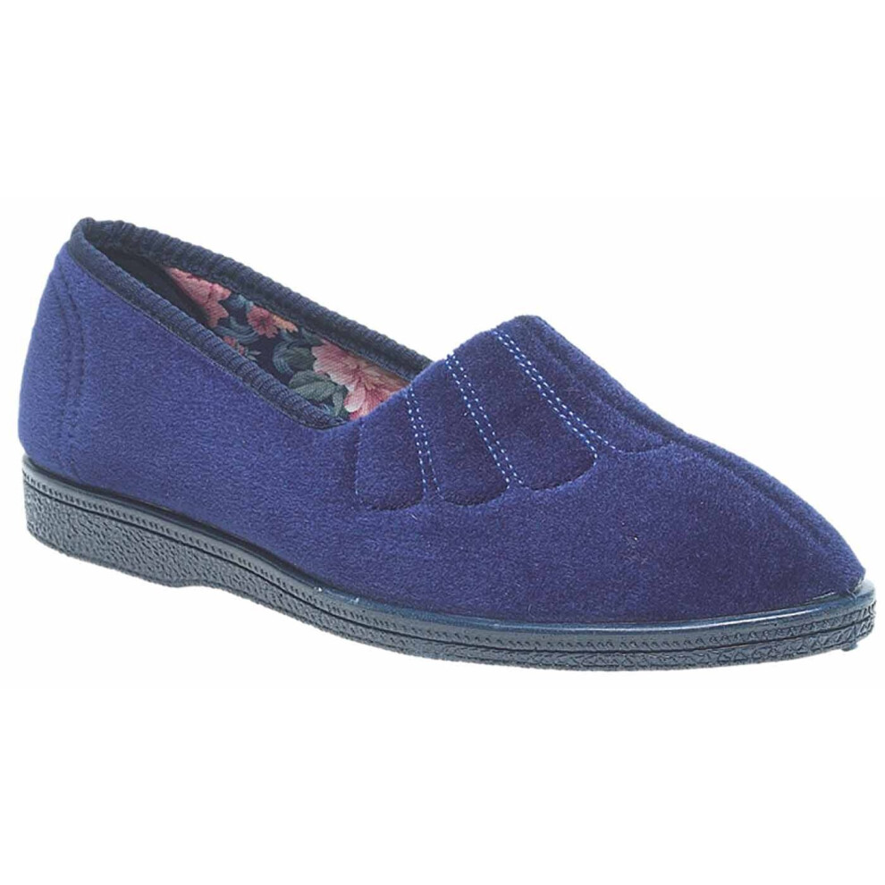 (6 UK, Navy Blue) Womens/Ladies Zara Fan Stitch Wide Fitting Slippers