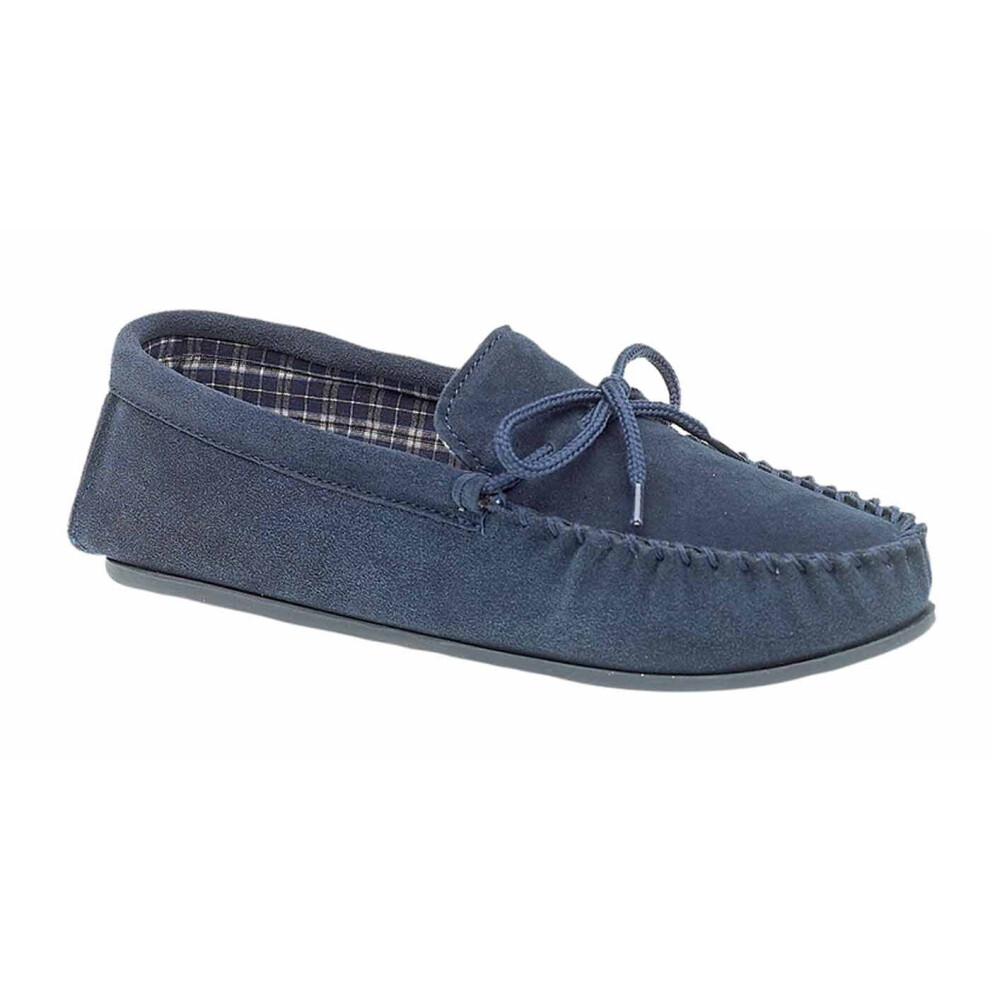 Mokkers Mens Bruce Real Suede Moccasin Slippers Navy Blue 13 UK