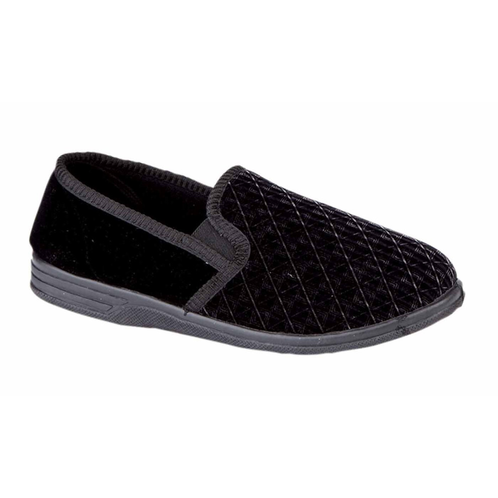 (15 UK, Black) Zedzzz Mens Kevin Velour Twin Gusset Slippers