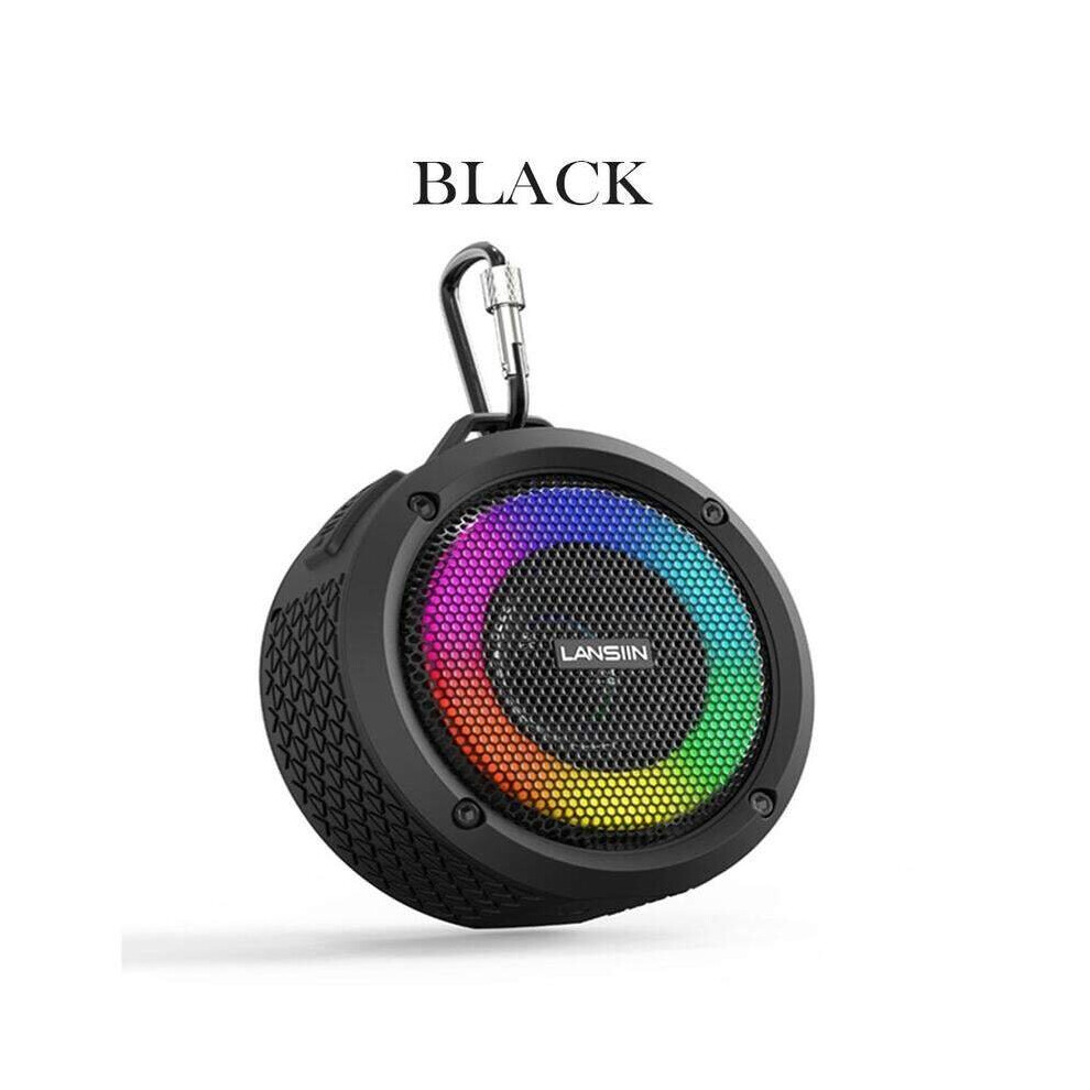 (Black) Smart Speakers Outdoor Waterproof Floating Wireless Bluetooth Speaker With Led Lights