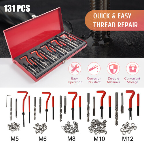 131 PCS Thread Repair Kit HSS Drill Helicoil Metric M5 M6 M8 M10 M12 On ...