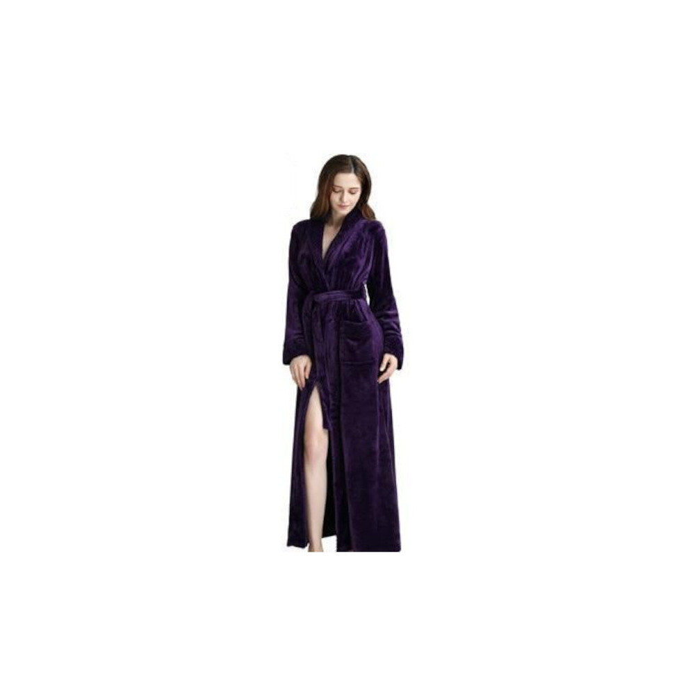 (Purple-Women, M) Long Warm Coral Fleece Plush Soft Winter Dressing Gown Men and Women