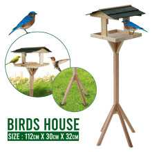 Garden Wooden Table Birds House Free Standing Bird Feeder