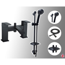 Waterfall Bath Shower Mixer Tap & Shower Slider Rail Kit Matt Black