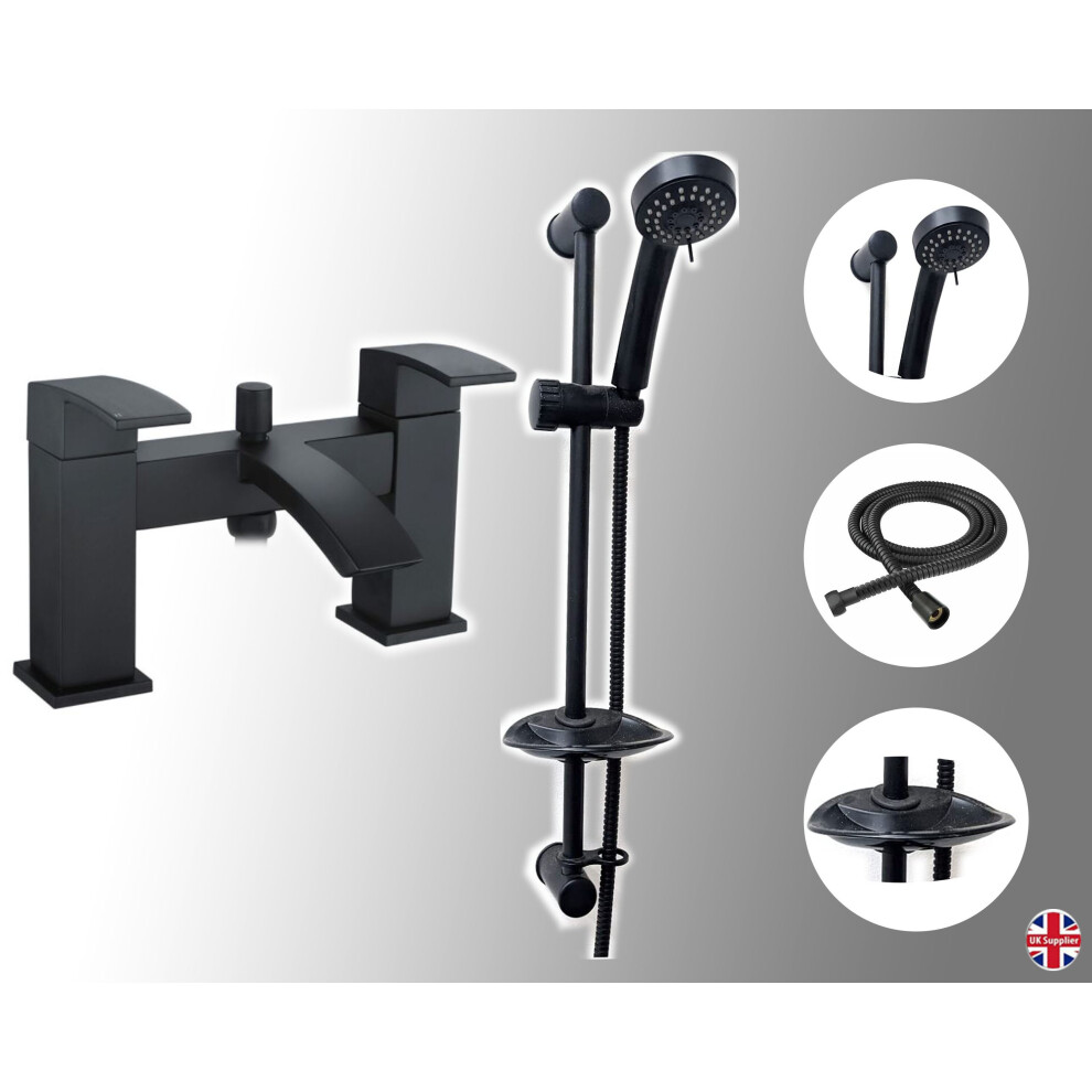 Waterfall Bath Shower Mixer Tap & Shower Slider Rail Kit Matt Black 5060651455791