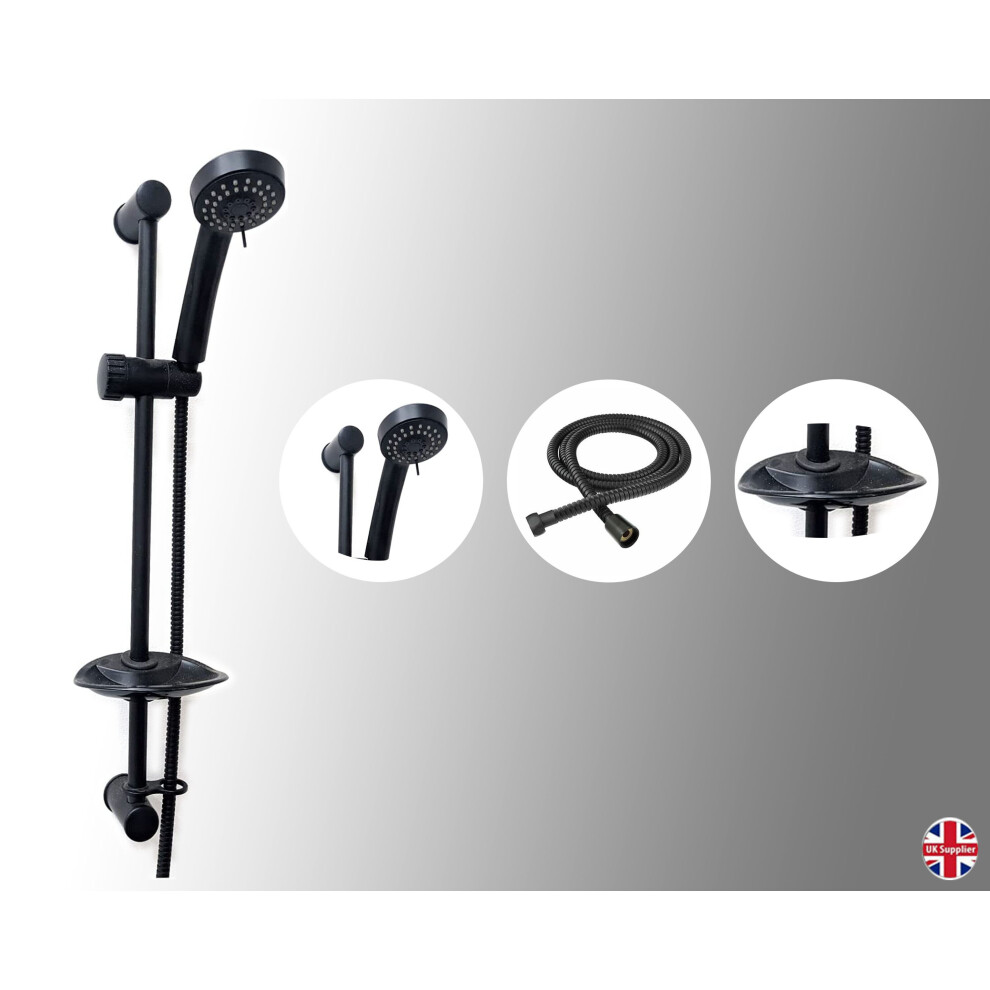 Black Shower Slider Rail with Multifunction Shower Head Hose & Pipe Bracket
