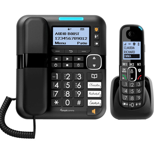 Amplicomms BigTel 1580 Big Button Phone Answering Machine Xtra Handset