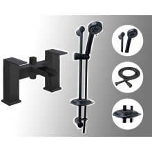 Waterfall Bath Shower Mixer Tap & Shower Slider Rail Kit Matte Black