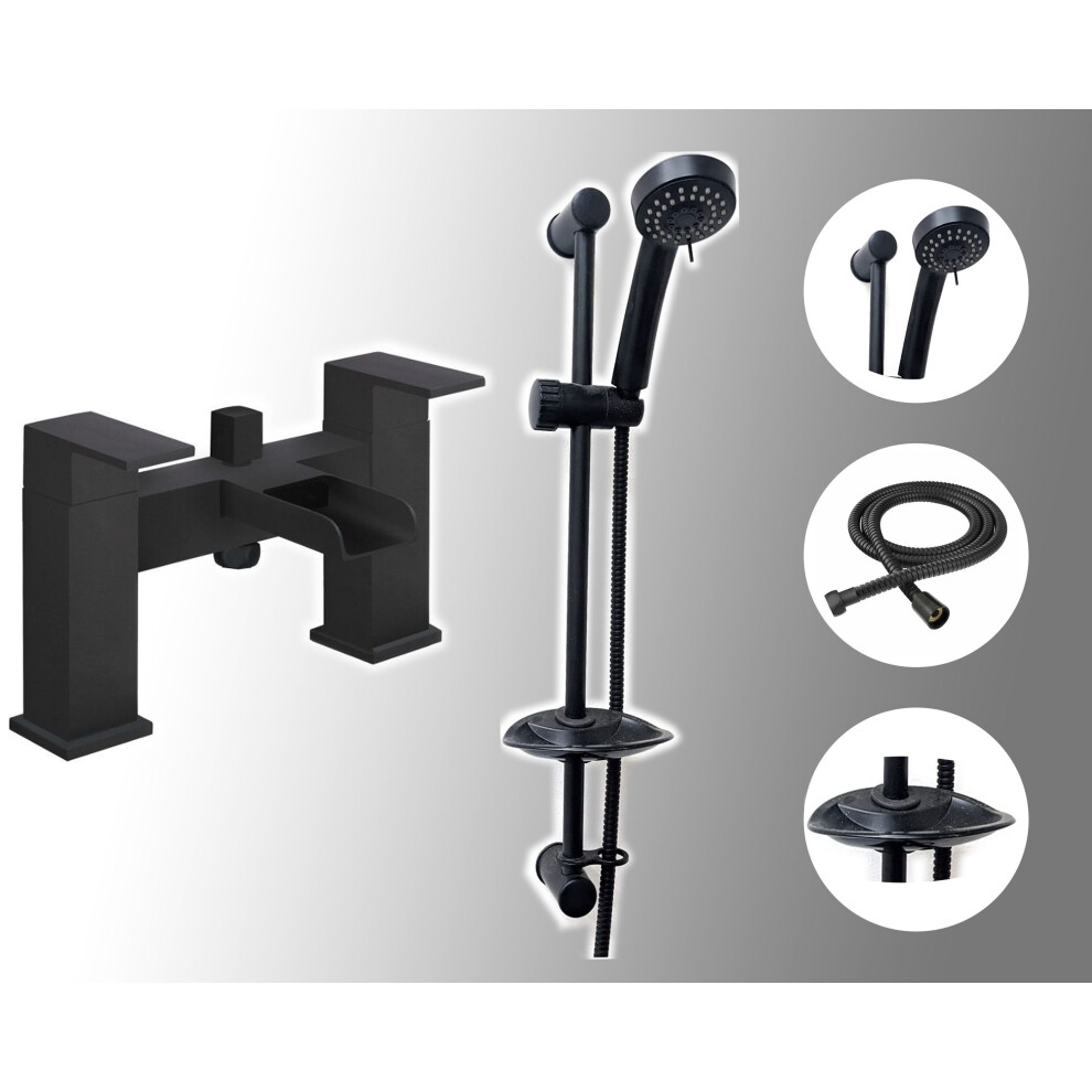 Waterfall Bath Shower Mixer Tap & Shower Slider Rail Kit Matte Black 5060651455784