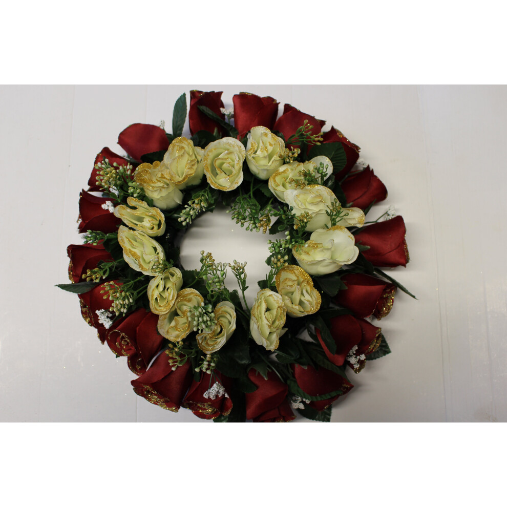 Red & White Rose Memorial Wreath