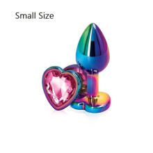 Rainbow Rose gold pink Small Medium size set Heart shape Crystal Metal anal beads butt plug Jewelry sex toy for female male