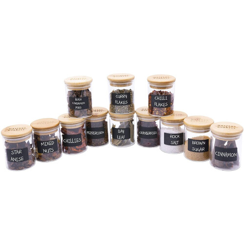 Glass Storage Jars with Bamboo Lids (Spice Set)