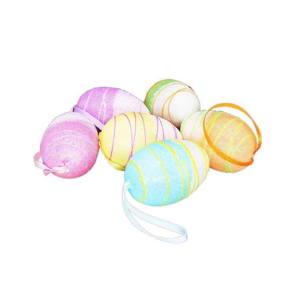 6PCS Easter Colorful Eggs DIY Foam Hanging Decorations