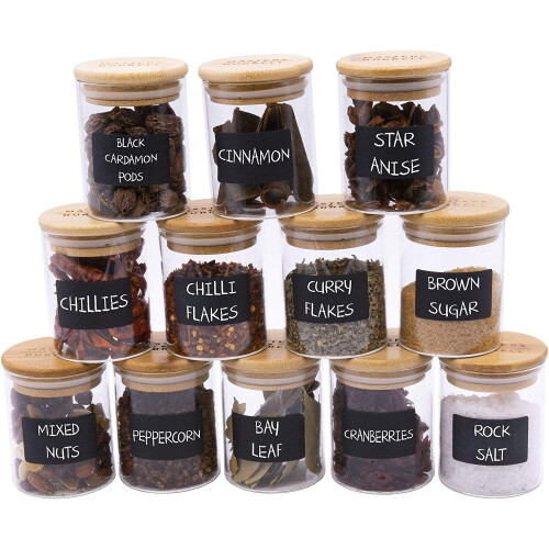 Glass Storage Jars with Bamboo Lids (Spice Set) 2