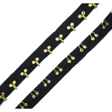 HAND Continuous Gold-Tone Metal Hooks and Eyes Black Cotton Underwear Corset Making Tape - per Metre