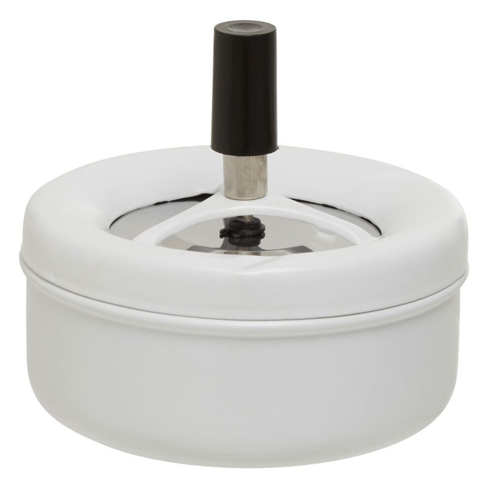 Premier Housewares Medium Spinning Ash Tray With Lid / Outdoor Ashtray For Cigarettes Ashtrays With Matte Finish For Garden Smoking Round Shape White