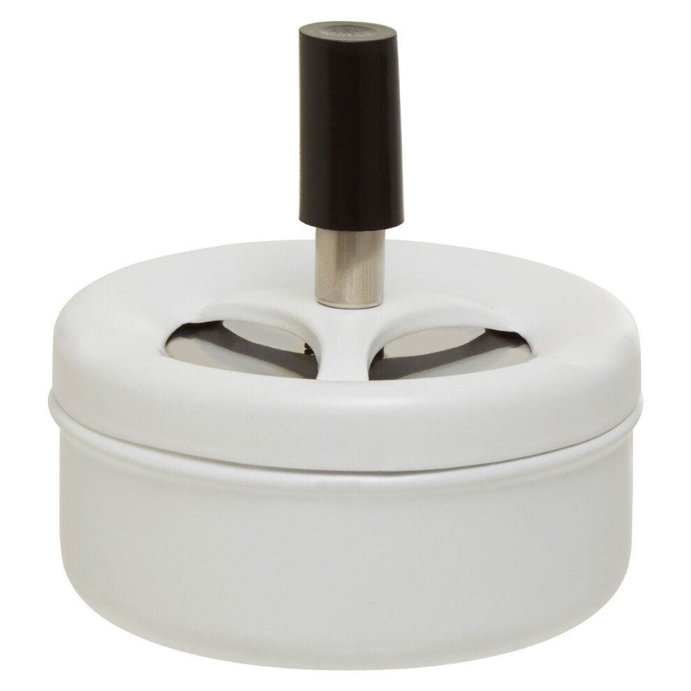 Premier Housewares Small Spinning Ash Tray With Lid / Outdoor Ashtray For Cigarettes Ashtrays With Matte Finish For Garden Smoking Round Shape White