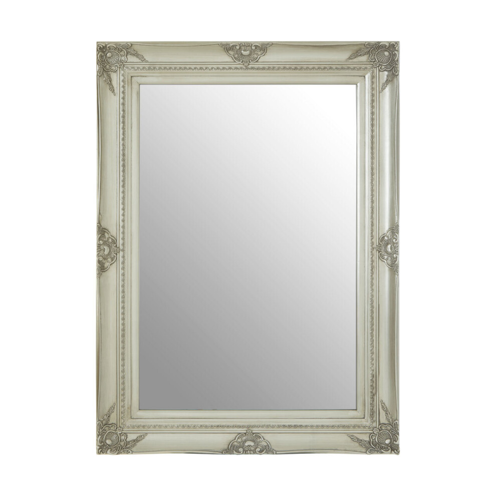 Premier Housewares Wall Mirror / Mirrors For Garden / Bathroom / Living Room Antique Effect Rectangular Frame / Silver Finish Wall Mounted Mirrors
