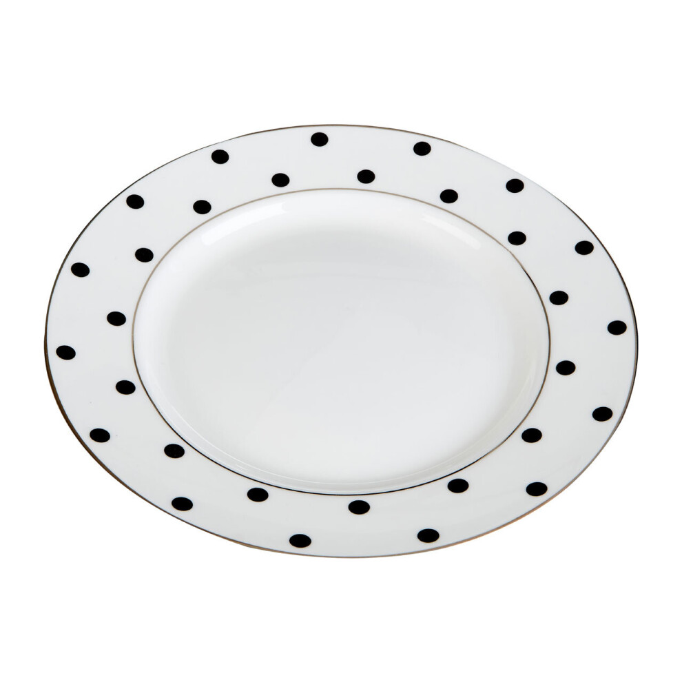 Premier Houseware Side Plate Set Black And White Dotted Plates Made Of Bone China / Scratch Proof Reusable Side Plates For Dinner / Kitchen Table