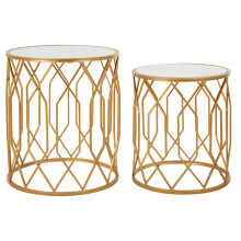 Premier Housewares Set Of 2 Round Bedside Table For Lamp Mirror Tops With Gold Finish Tables For Living Room Modern Metal Frame Table For Sides