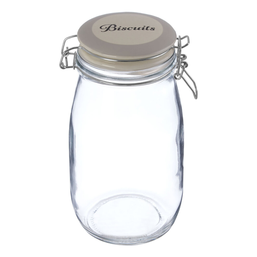 Premier Housewares Glass Biscuit Storage Jar Transparent Glass Jars For Cookie Biscuits Airtight Jar With Ceramic Lid Clip Lock Vintage Style