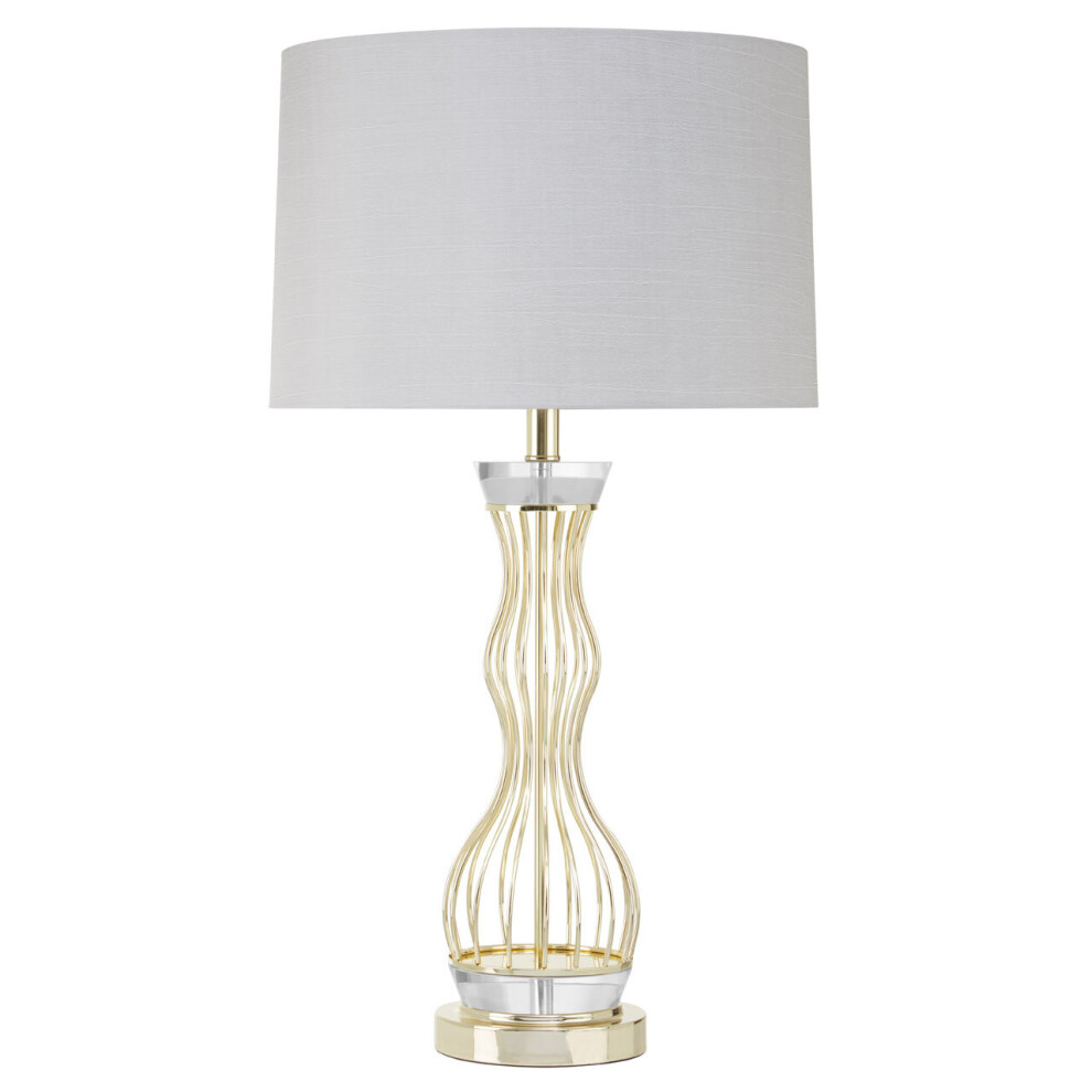 Premier Housewares Table Lamp Gold Finish Table Lamps With Grey Shade Desk Lamp For Office / Study Chic And Contemporary Adjustable Lighting