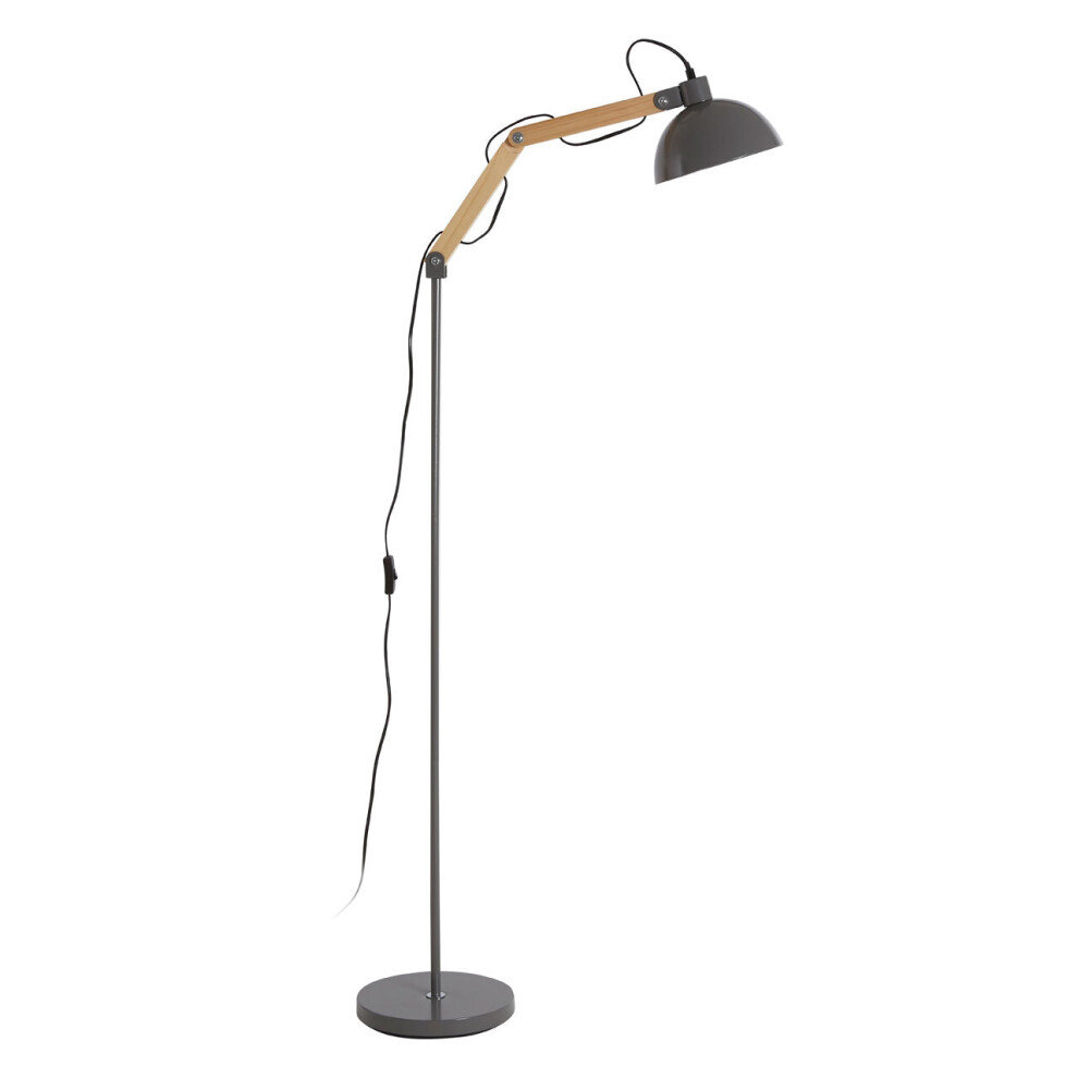 Premier Housewares Highly Manoeuvrable Wood And Metal Floor Lamp, Sturdy Design Bedroom Floor Lamp, Sleek Modern Lamp Grey