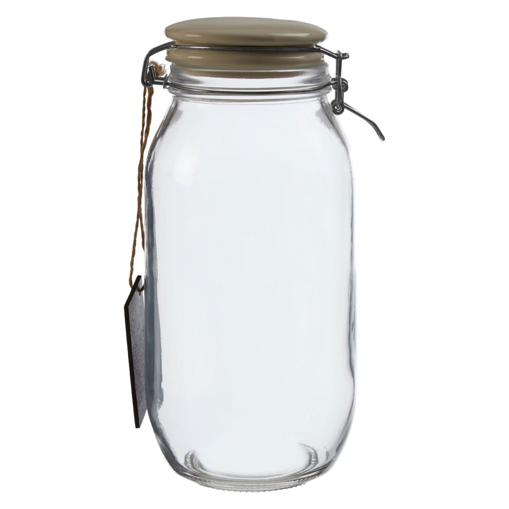 Premier Housewares Small Glass Storage Jar With Ceramic Lid Transparent Jars For Kitchen Storage Coffee Tea Sugar Chalkboard On Front Grey/Black