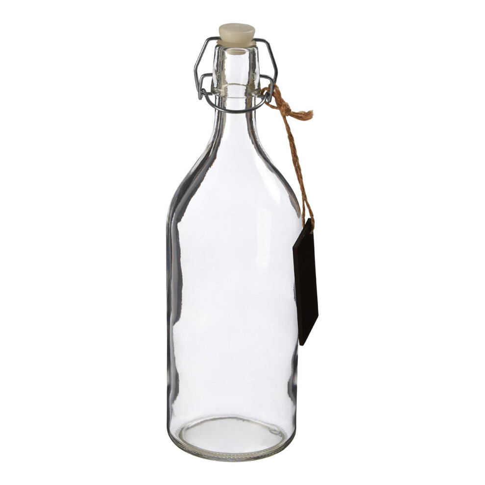 Premier Housewares Crystal Storage Bottle With Pine Wood Lid, Personalized Clear Glassware, Transparent Drinking Bottle