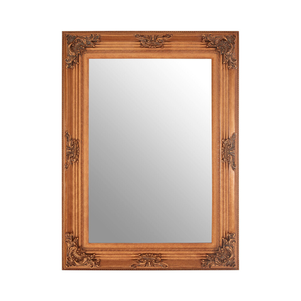 Premier Housewares Rectangular Wall Mirror/ Classic Mirrors For Bathroom / Bedroom / Garden Walls Fancy Wall Mounted Mirrors For Hallway Gold