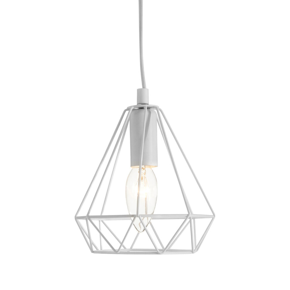 Premier Housewares Ceiling Lights White Finish Metal Wire Pendant Light With Geometric Shape Ceiling Lighting Contemporary Pendant Hanging Lighting