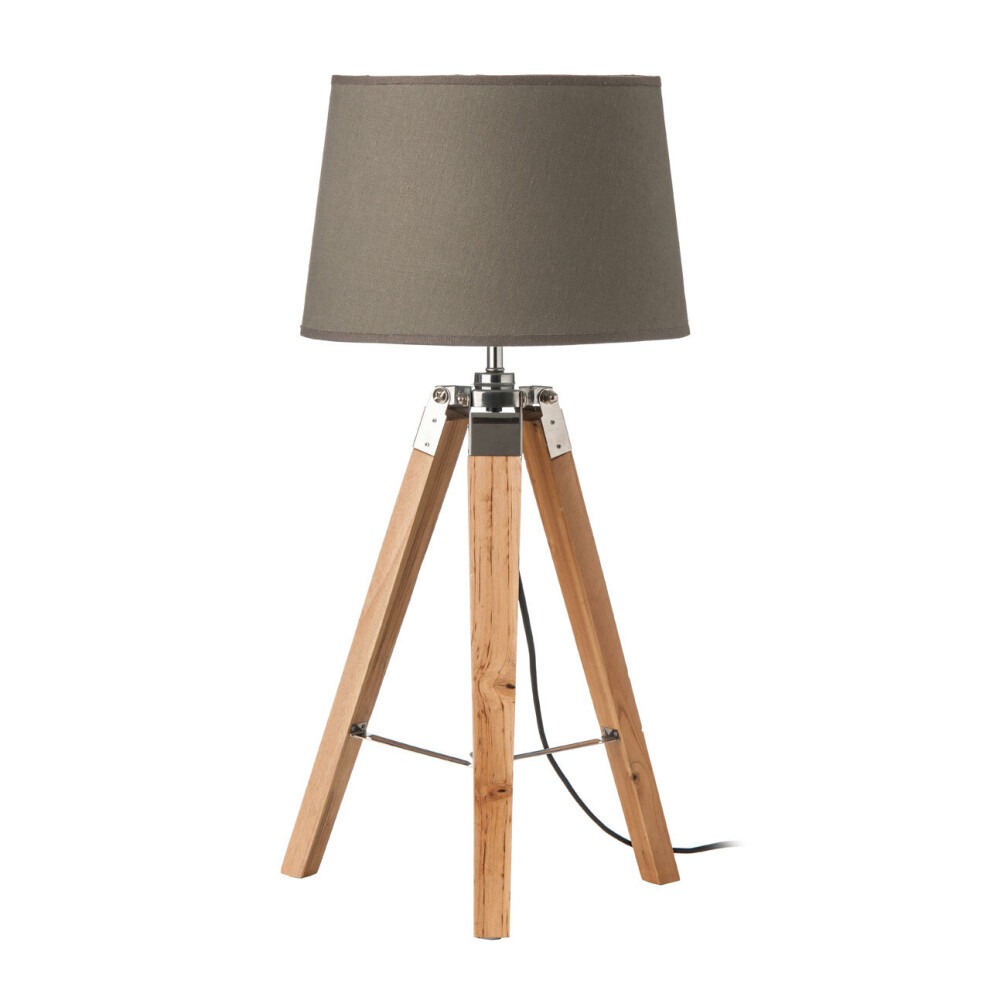 Premier Housewares Wood Tripod Table Lamp With Shade / Eu Plug Adjustable Height Chic And Contemporary Lamps For Bedroom / Office / Living Light/Grey
