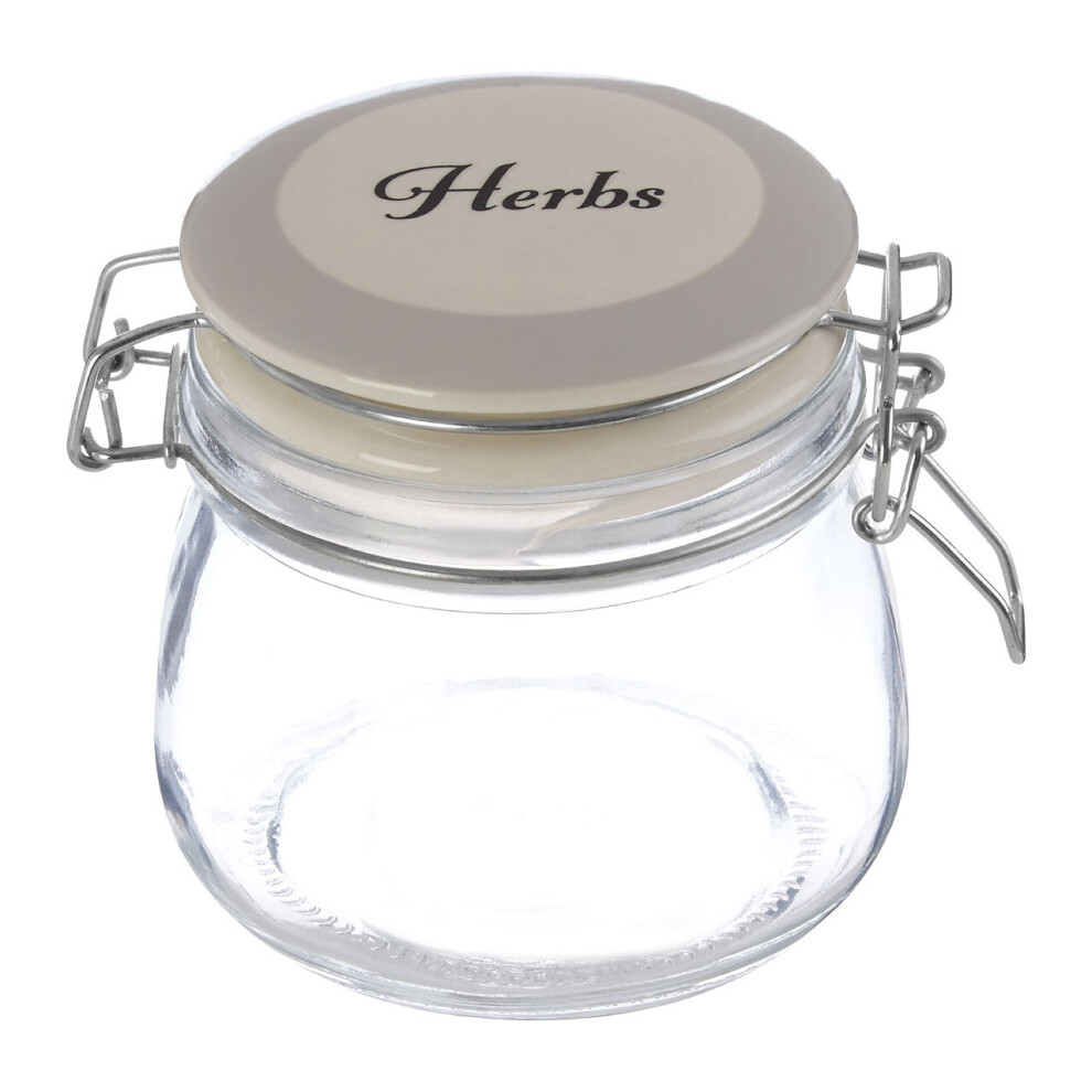 Premier Housewares Glass Herbs Storage Jar Transparent Glass Jars For Spices  / Herb Airtight Jar With Ceramic Lid Clip Lock Vintage Style