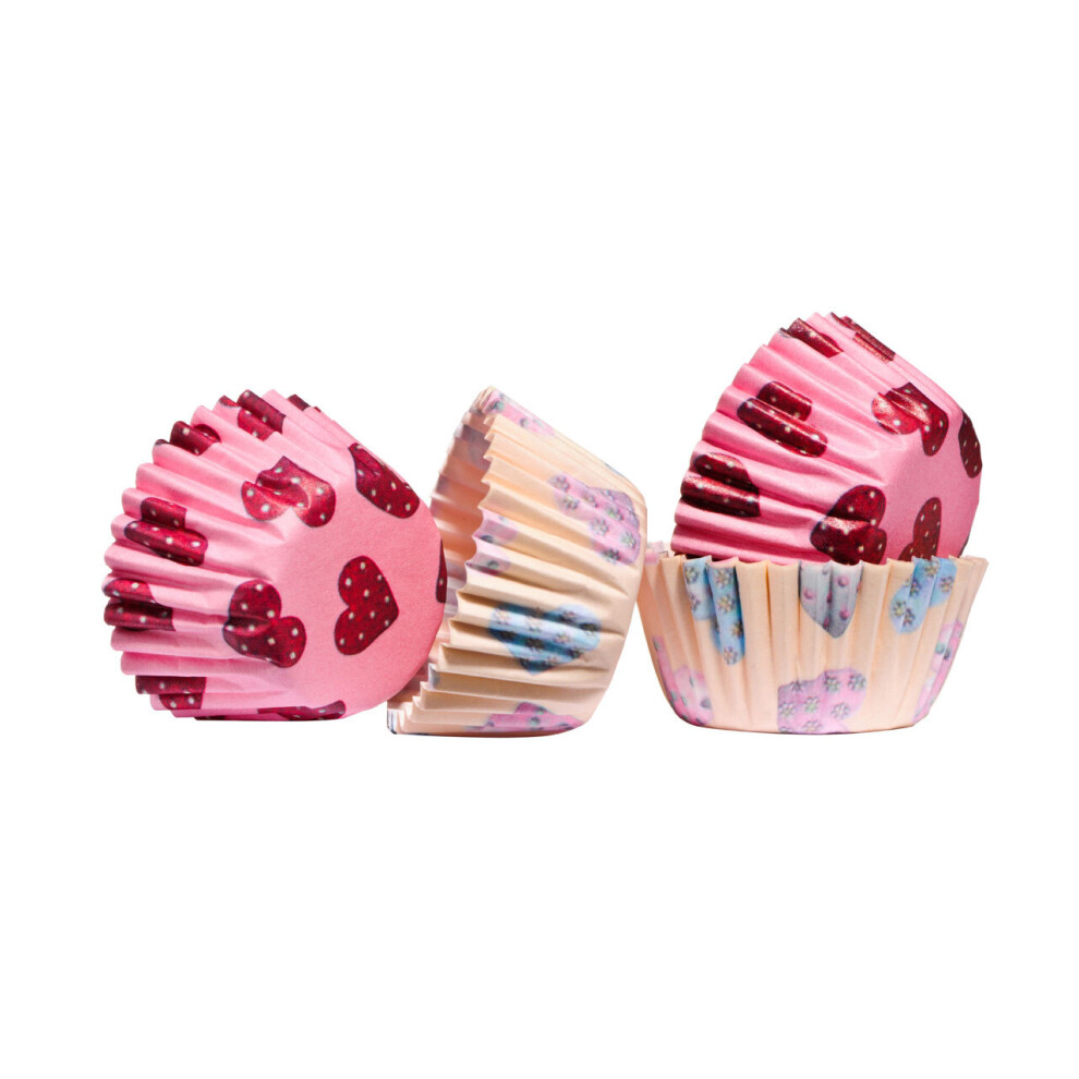 Premier Housewares Heart 100 Pieces Mini Cupcake Cases/ Made From Robust Greaseproof Paper/ Two Assorted Designs/ Decorative/ Unique Muffin Cases