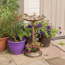 Gardenkraft 17390 Bird Bath with Built-In Base Planter / Bronze Effect