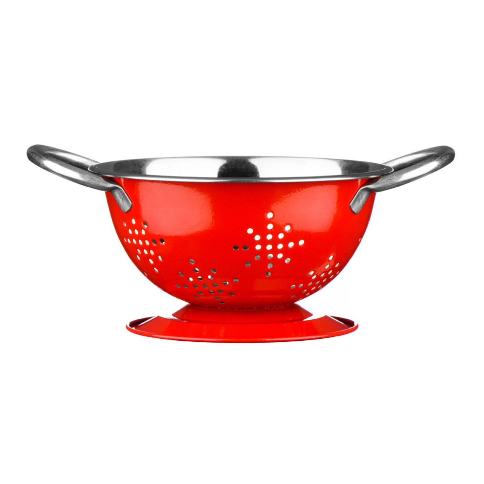 Premier Housewares Colander Stainless Steel / Food Strainers / Star Shaped Holes / Aesthetic Sink Strainer - Red