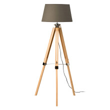 Premier Housewares Tripod Floor Lamp Pale Wood And Grey Fabric Shade With Natural Wooden Base Free Standing Lamps For Bedroom Hallways Living Room