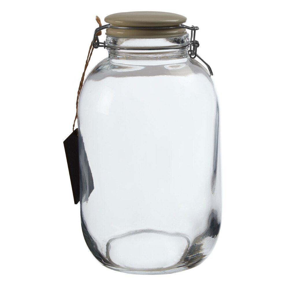 Premier Housewares Large Glass Storage Jar With Ceramic Lid Transparent Jars For Kitchen Storage Coffee Tea Sugar Chalkboard On Front Grey/Black