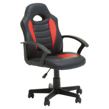 Premier Housewares Black and Red PU Home Office Chair With Flexible Armrest/ Wheel Rolling Base/ Adjustable Height And Padded Seat With Lock Mechanism