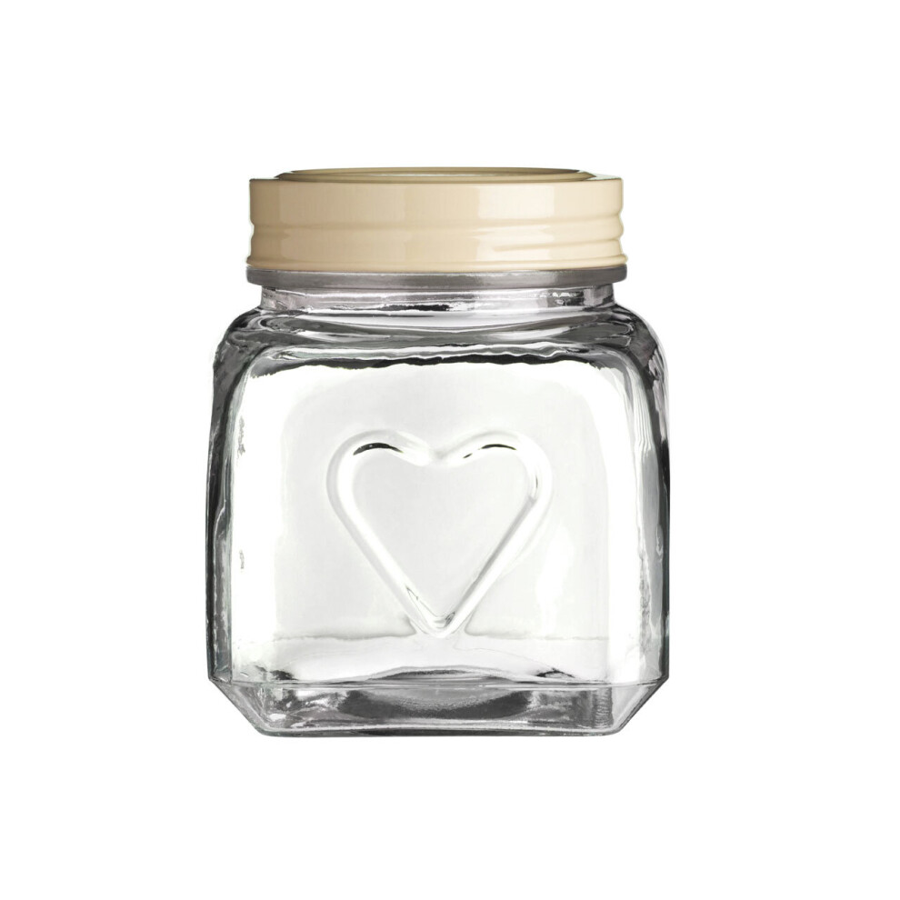 Premier Housewares Glass Round Storage Jar 900ml Multipurpose Stylish Heart DesignLightweight Removable Lid Airtight w11 x d11 x h13cm