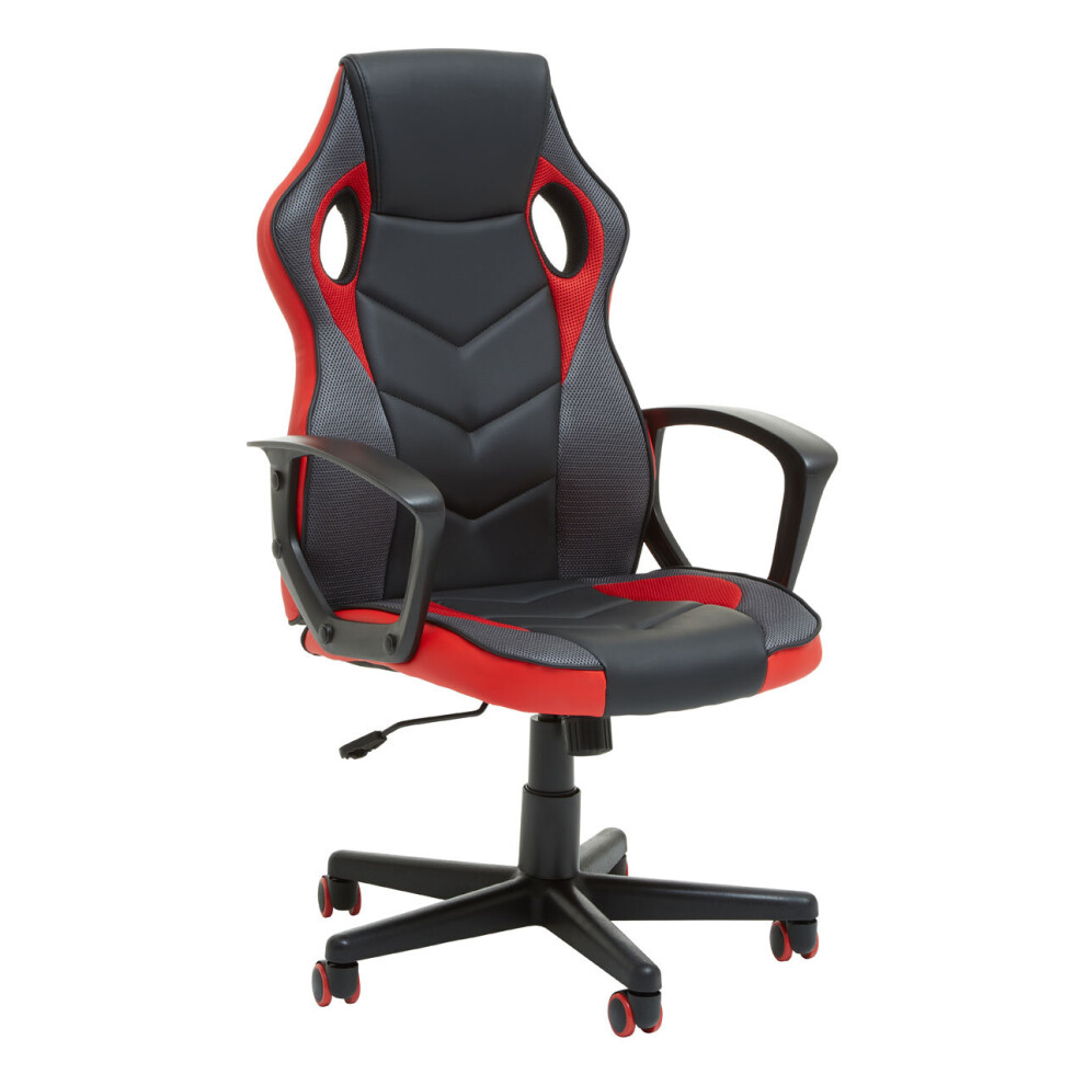 Premier Housewares Black And Red PU Home Office Chair With Flexible Armrest/ Wheel Rolling Base/ Adjustable Height And Padded Seat With Lock Mechanism