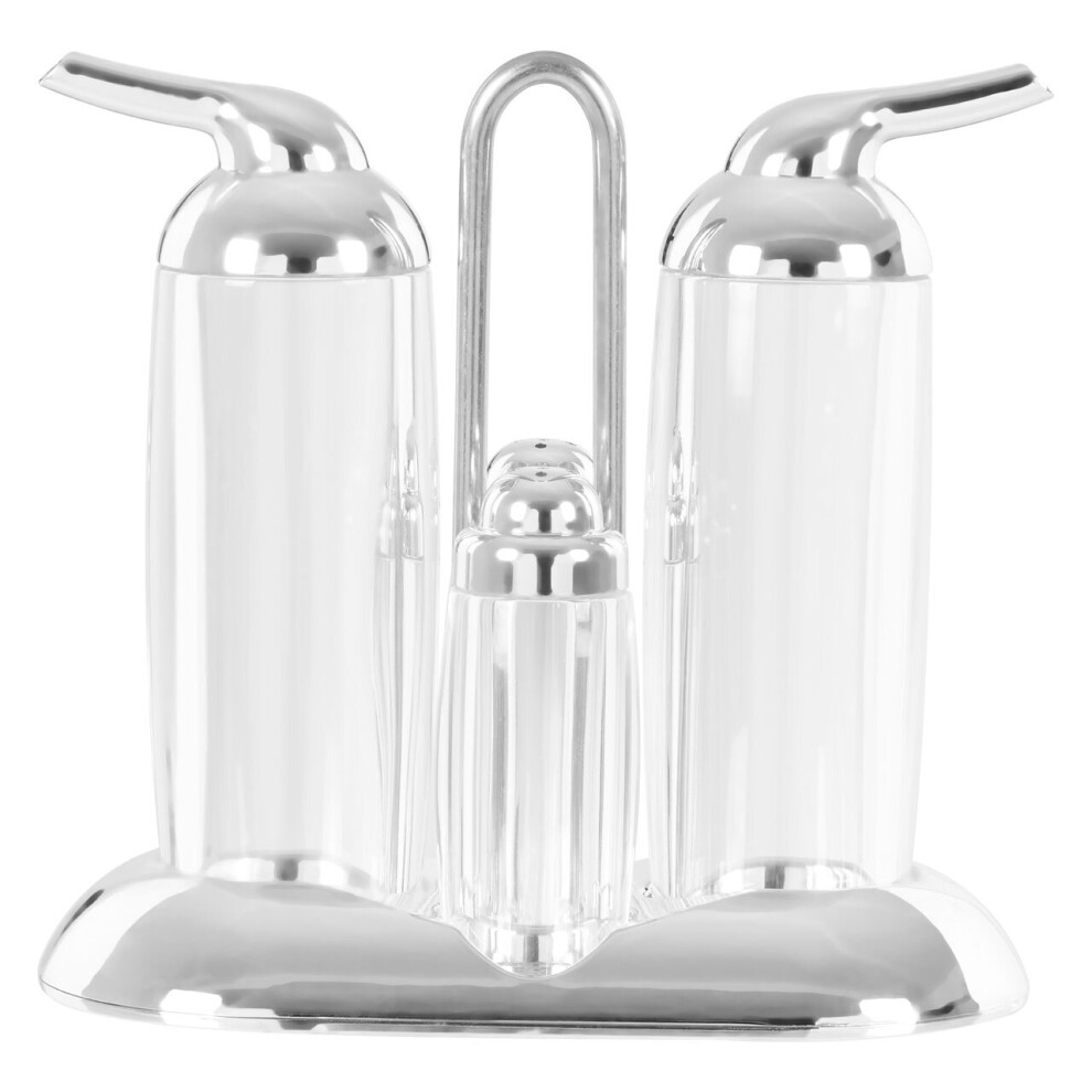 Premier Housewares Oil Dish Vintage Sauce Dish Silver Transparent Condiment Pots Durable Containers Set Of 4 w9 x d17 x h18cm