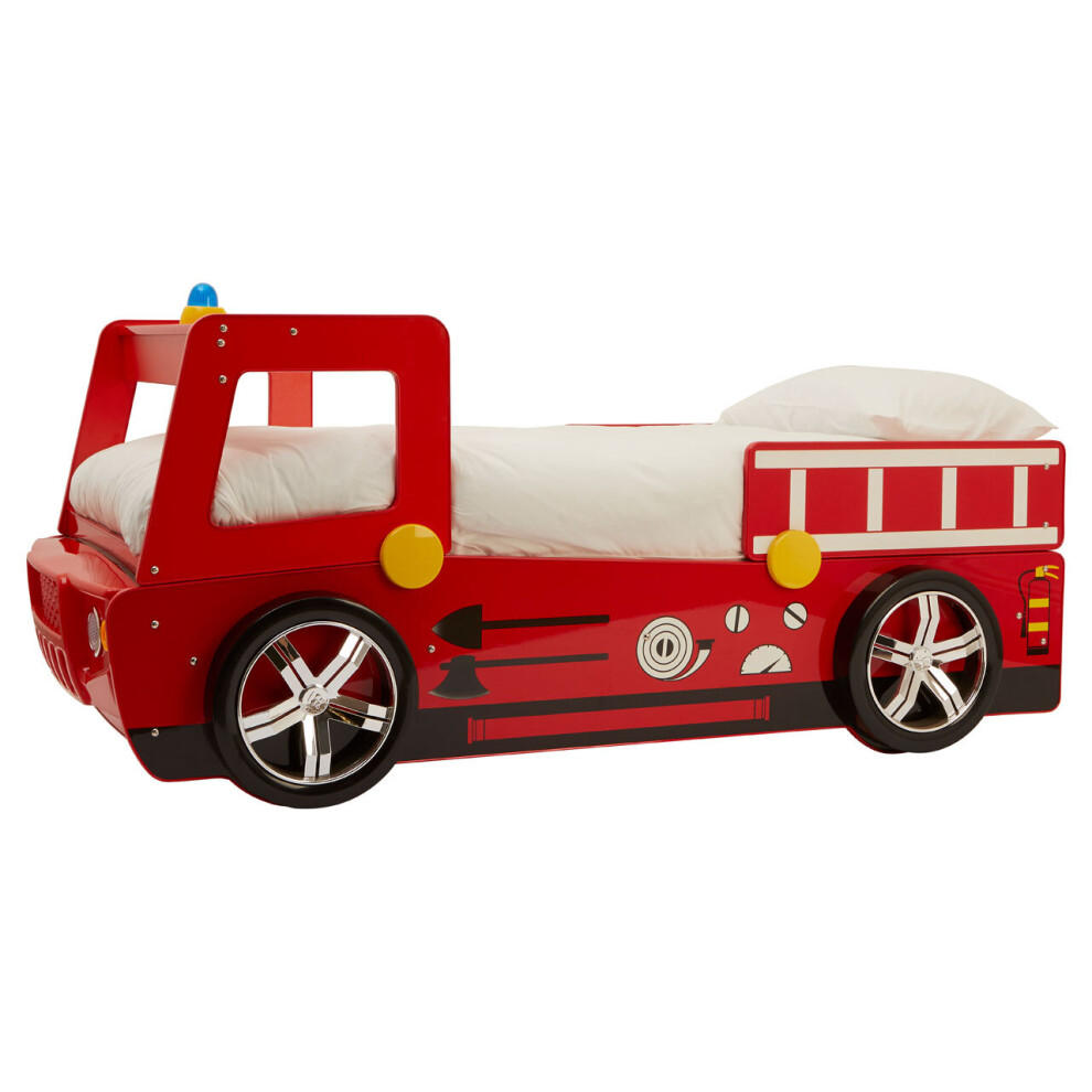 Premier Housewares Red Fire Engine Bed For Kids Toddlers And Babies Decorated Junior Beds For Children Wooden Fire Truck Design Bedroom Furniture