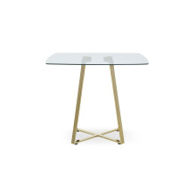 Premier Housewares Dining Table Glass Dining Tables Square Dining Table With Lattice Base Large Modern Dinner Table With Geometric Look Gold Finish