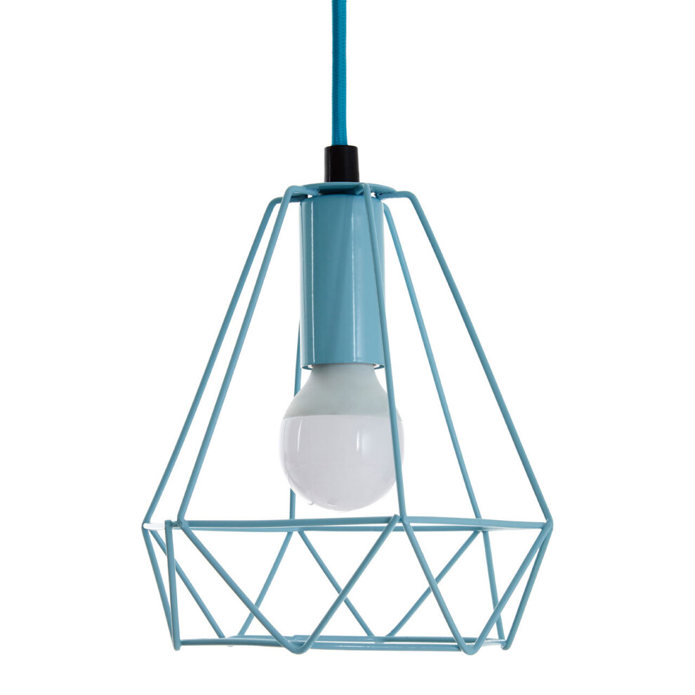 Premier Housewares Pastel Blue Metal Wire Pendant Light White Modern Ceiling Light Chandelier 16 x 16 x 115