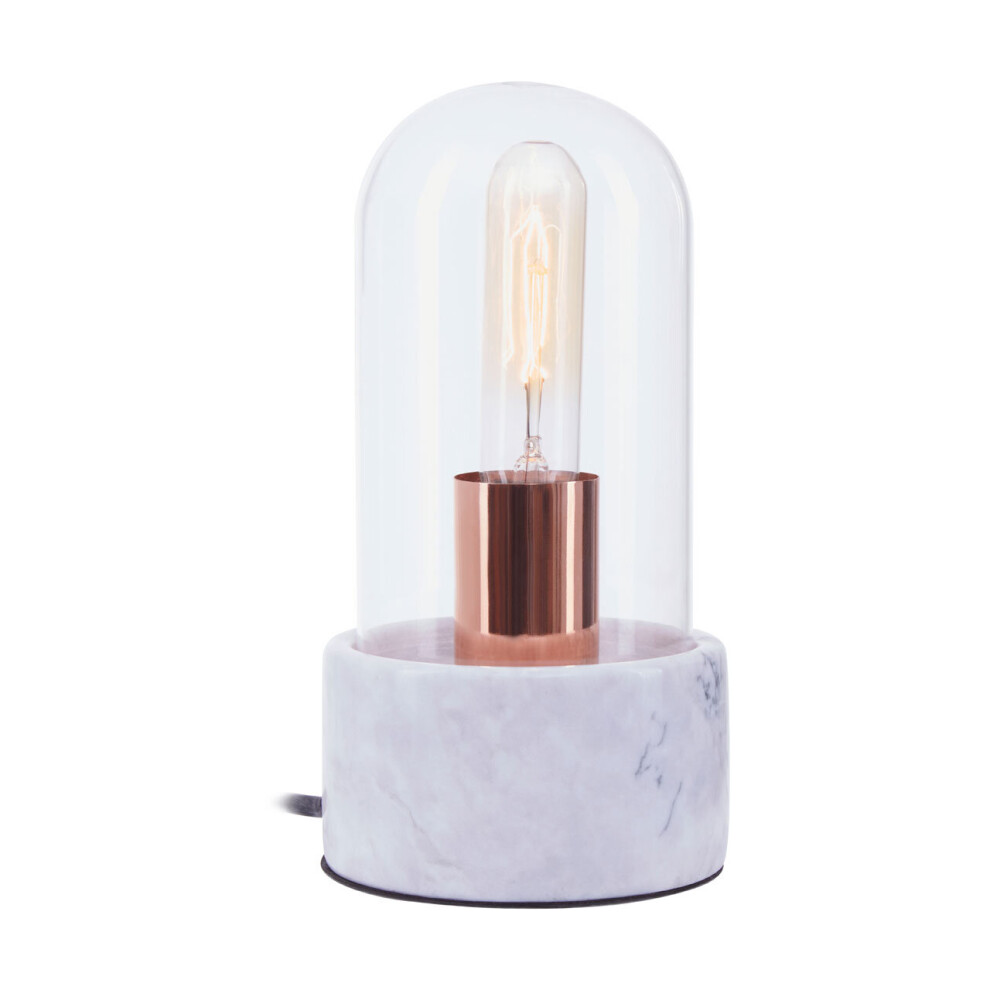 Premier Housewares Sleek Bell Lamp With Marble Base, Marble Construction Of Bedside Table Nordic Style Modern Lamp Grey/Light