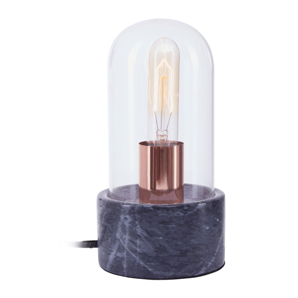 Premier Housewares Nordic Style Bell Lamp With Marble Base, Marble Construction Of Bedside Table Sleek Modern Lamp Black/Light