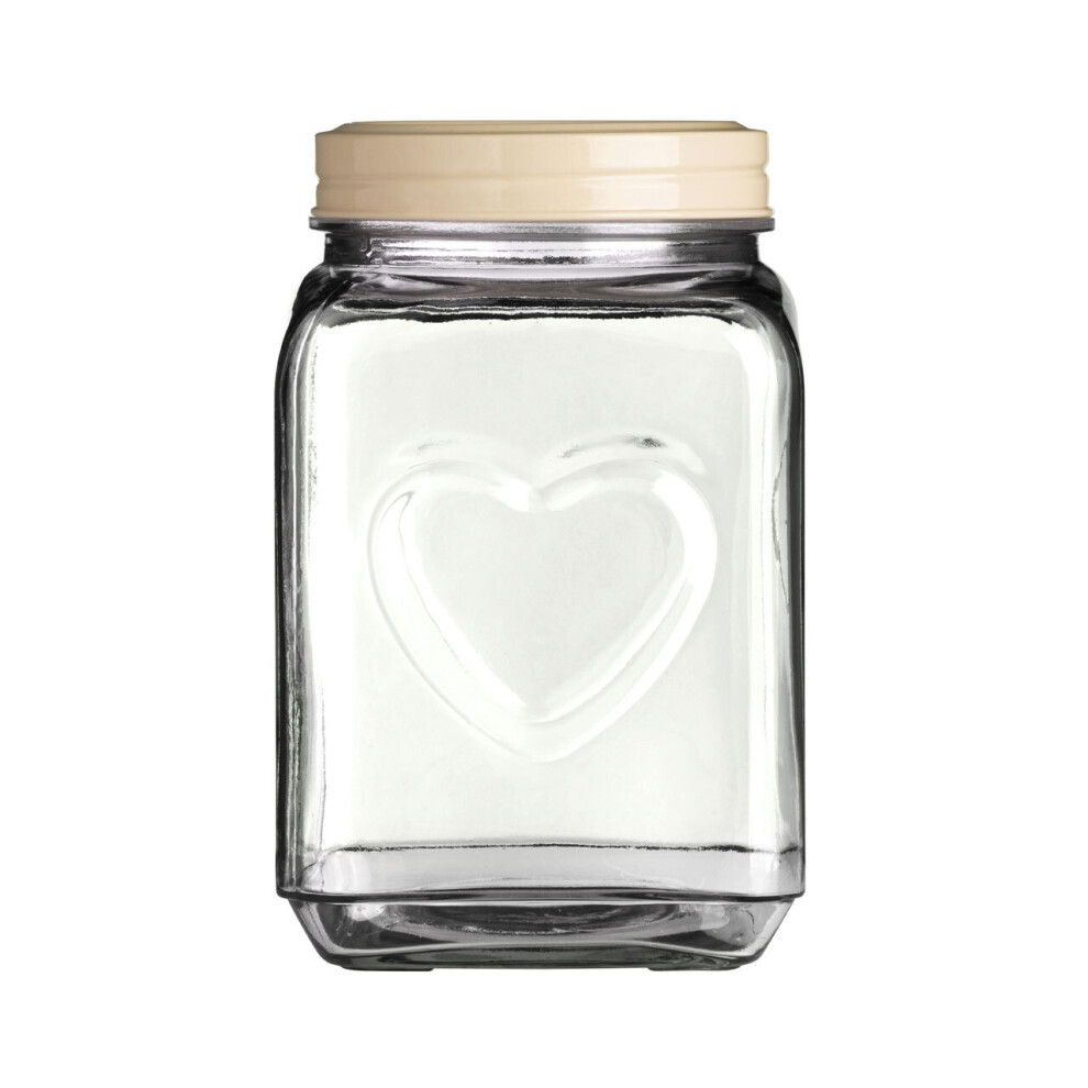 Premier Housewares Glass Round Storage Jar 2200ml Multipurpose Stylish Heart DesignLightweight Removable Lid Airtight w13 x d13 x h21cm