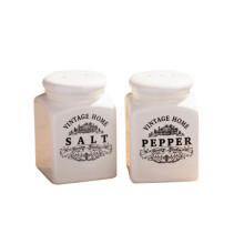 Premier Housewares Vintage Cream Salt & Pepper Shaker Set - Reusable Dolomite, Easy-Fill, Eco-Friendly & Durable 5x5x8 cm