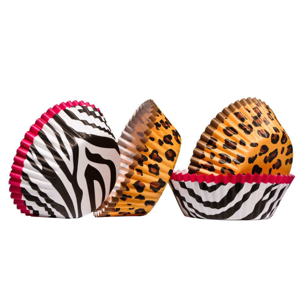 Premier Housewares Mini Cupcake Cases / Robust Greaseproof Paper /  Decorative Muffin Cases / Two Assorted Designs / Leopard & Zebra Print - 60 Pcs